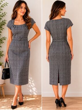 Banana Republic Gray Plaid Belted Sheath Dress – Size 2